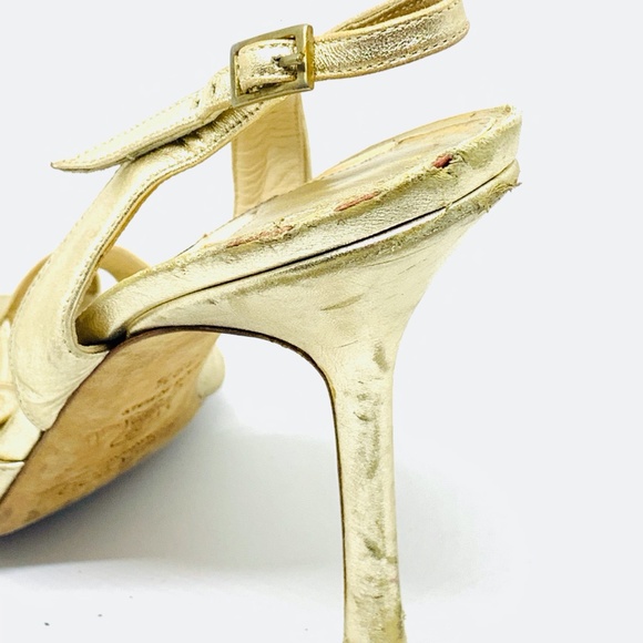 Jimmy Choo: Metallic Gold Lame & Leather, Sandals/ - Picture 5 of 16
